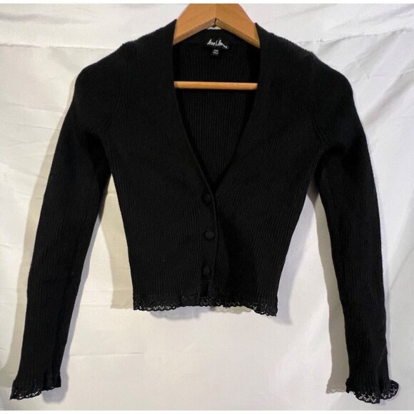 For Love And Lemons Nina Black Knit Crop Cardigan Sweater Size XXS - Picture 1 of 7